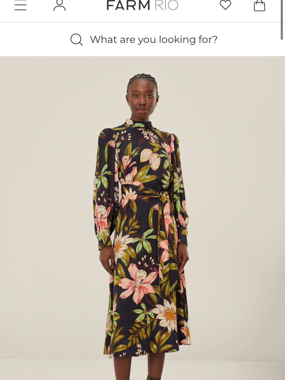 Black Surreal Flowers High Neck Midi Dress